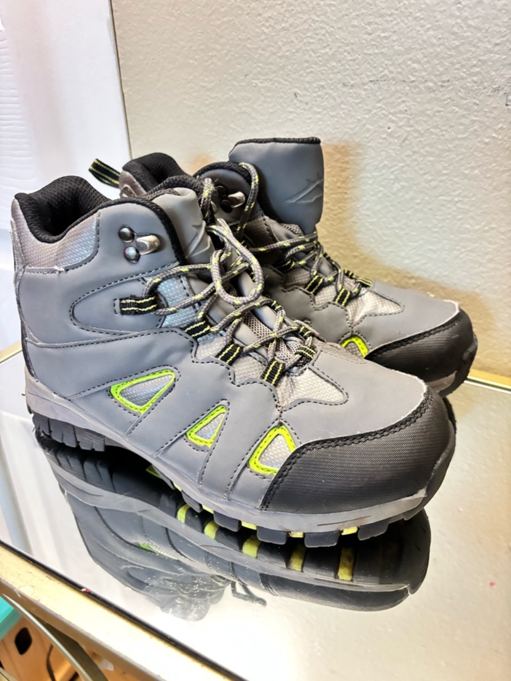 Drake Gray and Neon Yellow Lace-Up Kids Hiking Boots